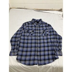 King Size Mens Flannel Blue Tartan Plaid Size 3XL  With Pocket